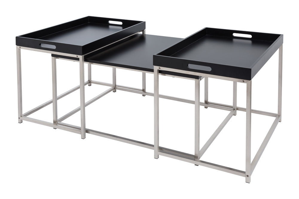 3er Couchtisch-Set MENTO schwarz abnehmbare Tabletts 75cm Stahl