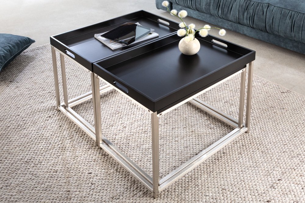 3er Couchtisch-Set MENTO schwarz abnehmbare Tabletts 75cm Stahl