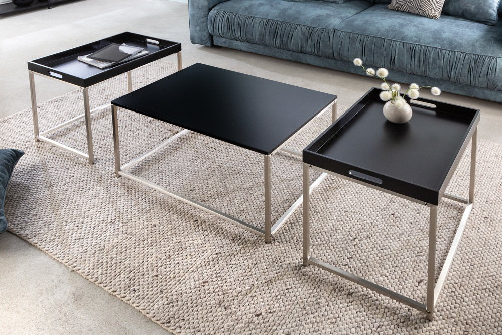 3er Couchtisch-Set MENTO schwarz abnehmbare Tabletts 75cm Stahl