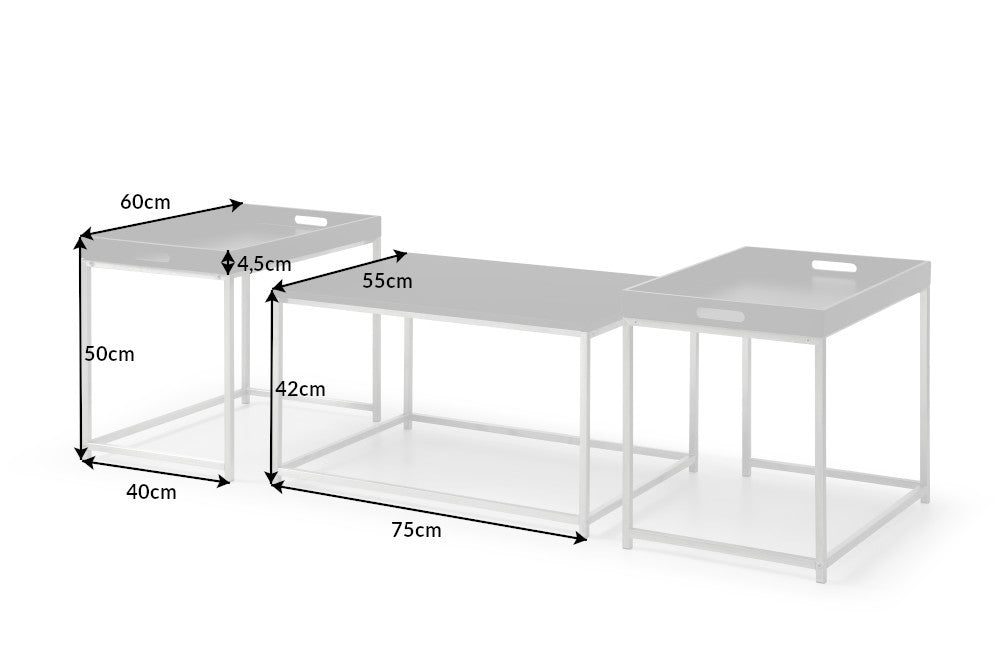 3er Couchtisch-Set MENTO schwarz abnehmbare Tabletts 75cm Stahl