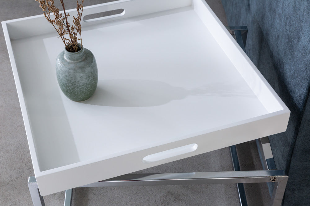 2er Beistelltisch-Set MENTO weiss abnehmbare Tabletts 50cm Chrom