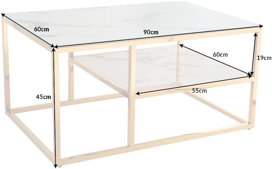 Design Couchtisch MARMO 90x60cm weiss gold Marmor-Dekor