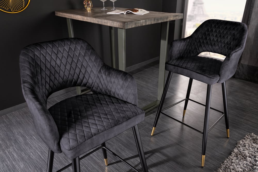 Design Barhocker FRANCE grau Ziersteppung Armlehnen