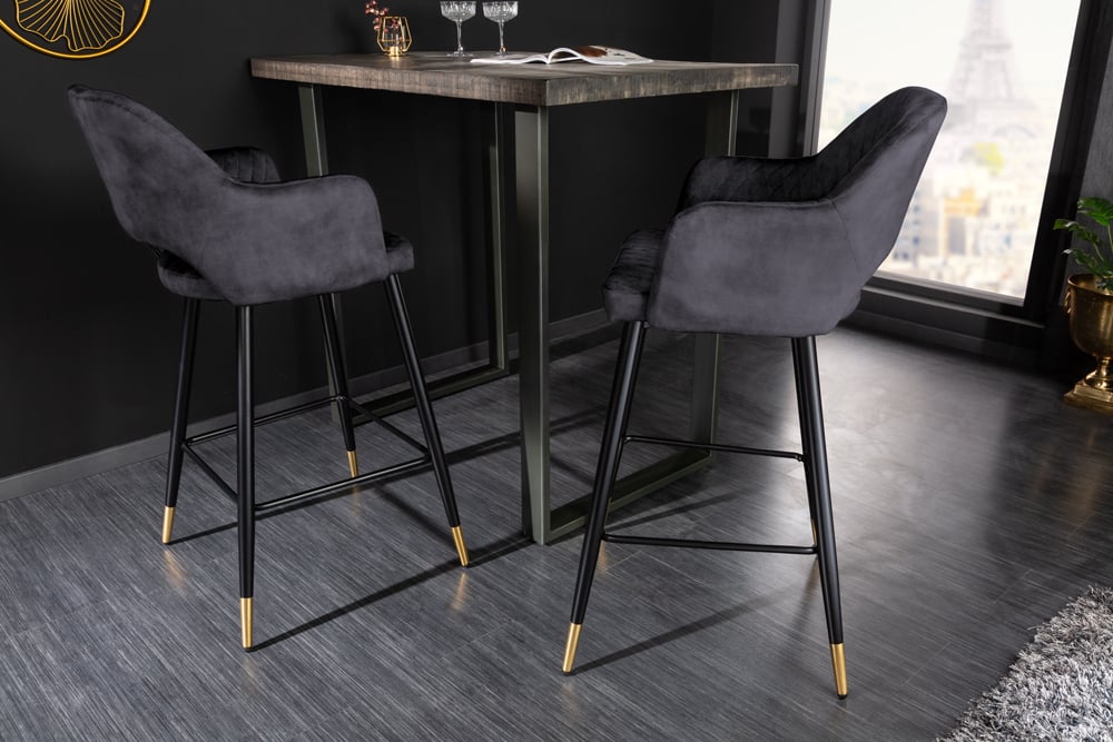 Design Barhocker FRANCE grau Ziersteppung Armlehnen