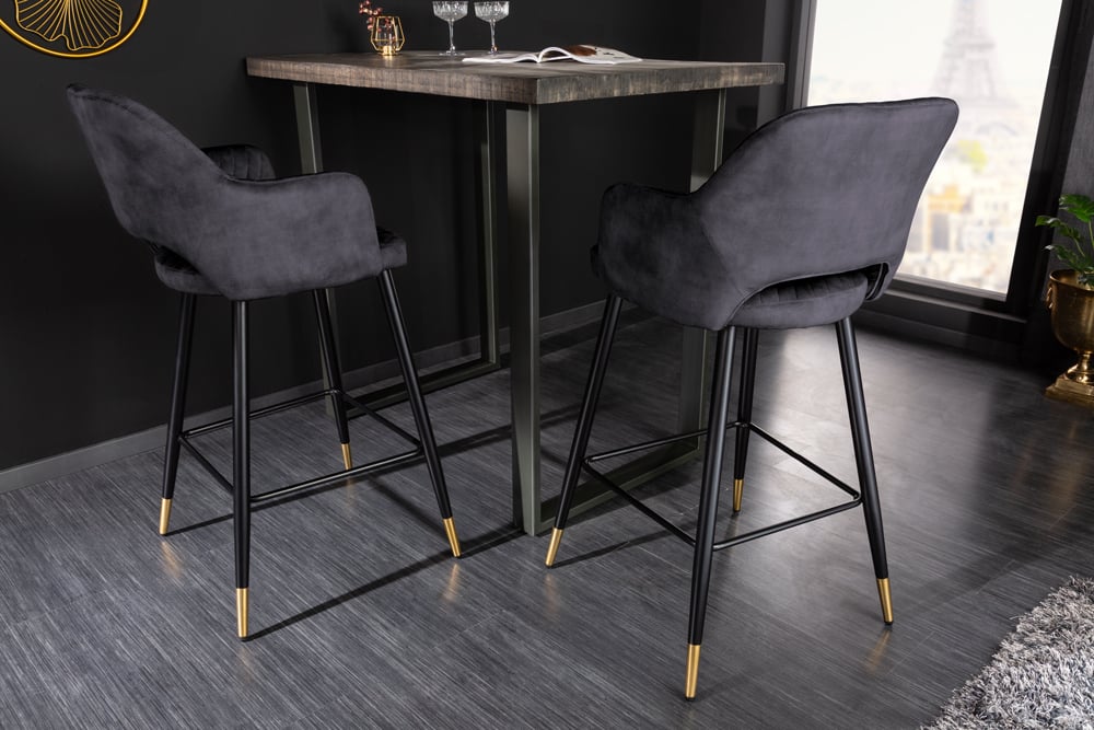 Design Barhocker FRANCE grau Ziersteppung Armlehnen