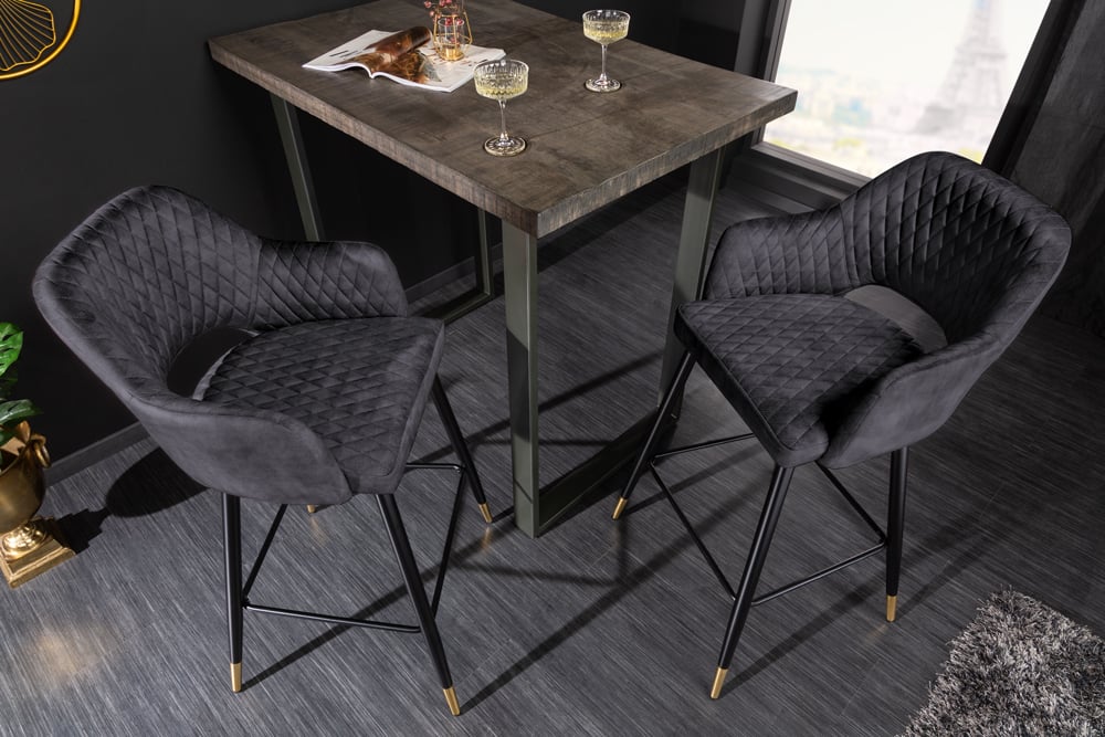 Design Barhocker FRANCE grau Ziersteppung Armlehnen