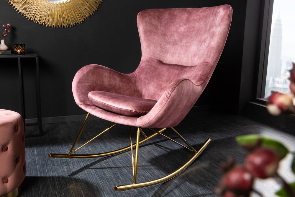 Bequemer Schaukelstuhl HYGGE Samt altrosa Sessel