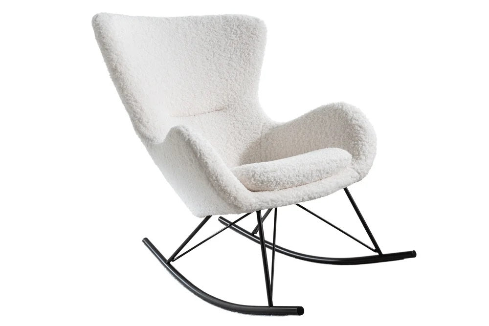 Bequemer Schaukelstuhl HYGGE weiss Bouclé Sessel