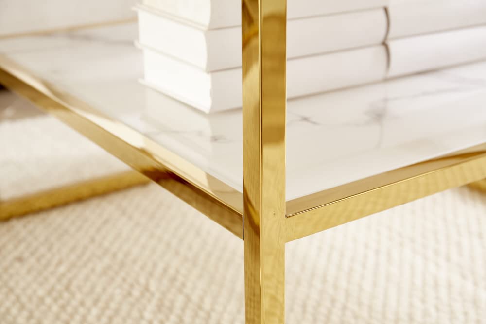 Design Couchtisch MARMO 90x60cm weiss gold Marmor-Dekor