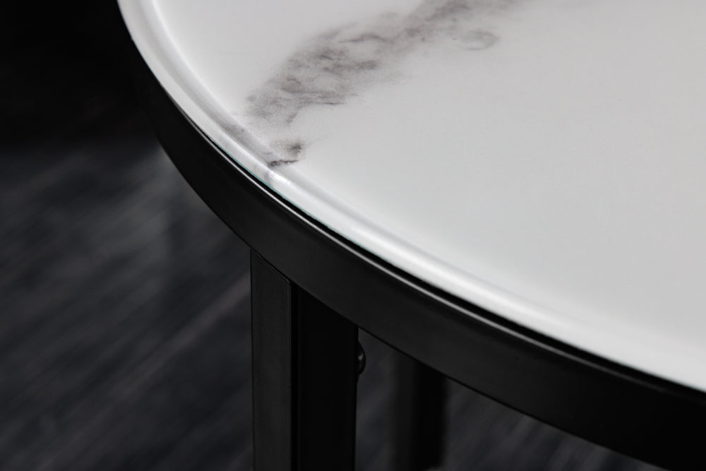 Eleganter Beistelltisch MARMO 50cm schwarz-weiss Marmor-Dekor