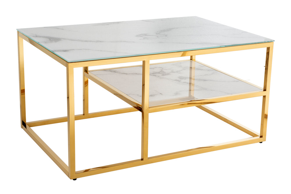 Design Couchtisch MARMO 90x60cm weiss gold Marmor-Dekor