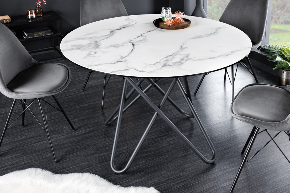 Eleganter Esstisch PARMA 120cm weiss marmoriert Keramik Made-in-Italy