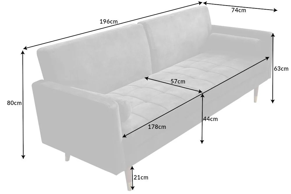 Elegantes Schlafsofa DIVANO 196cm grau Mikrovelours 3-Sitzer