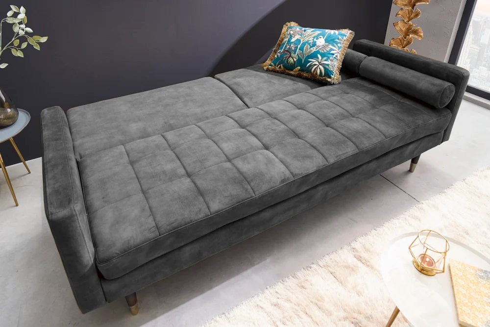 Elegantes Schlafsofa DIVANO 196cm grau Mikrovelours 3-Sitzer