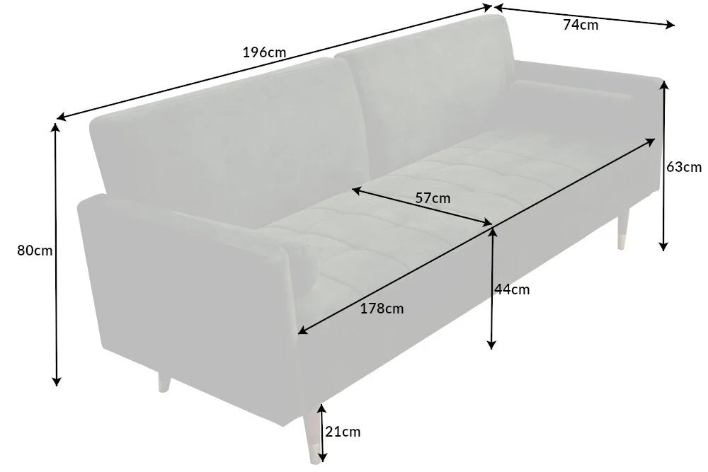 Elegantes Schlafsofa DIVANO 196cm grün Mikrovelours 3-Sitzer