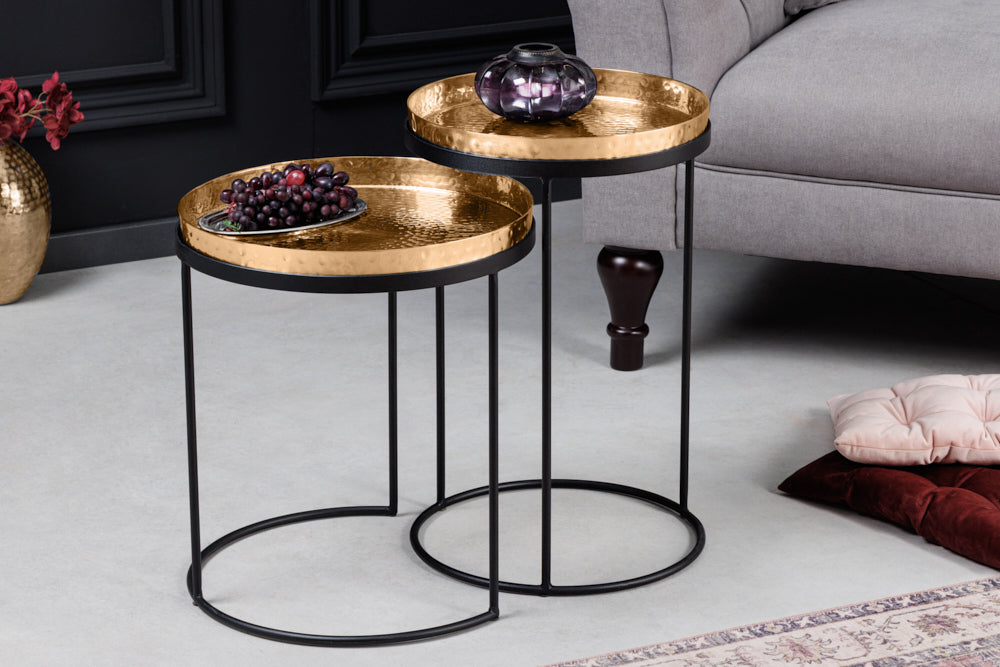 Modernes 2er Set Beistelltisch MARTELLO schwarz gold