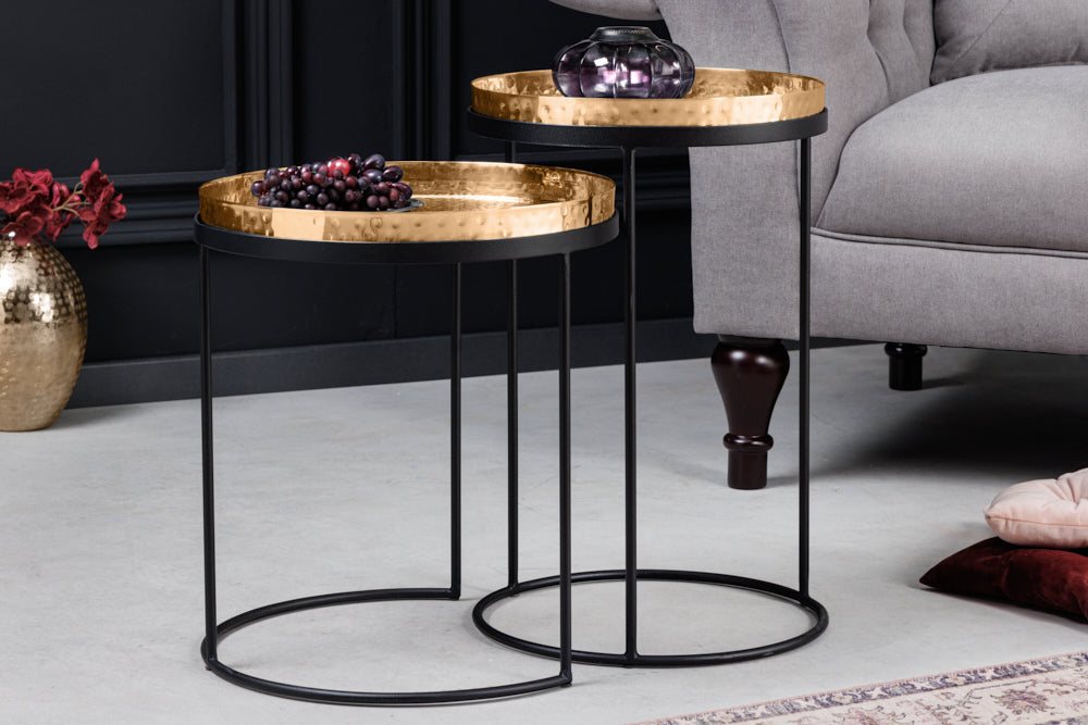 Modernes 2er Set Beistelltisch MARTELLO schwarz gold