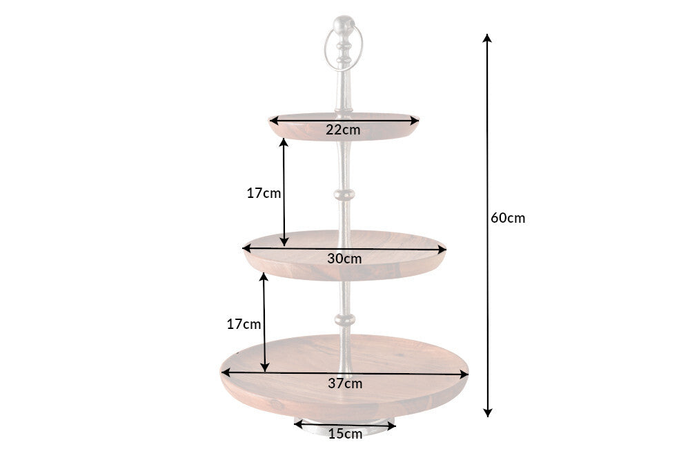 Handgefertigte Etagere ALAM 60cm Akazie natural silber
