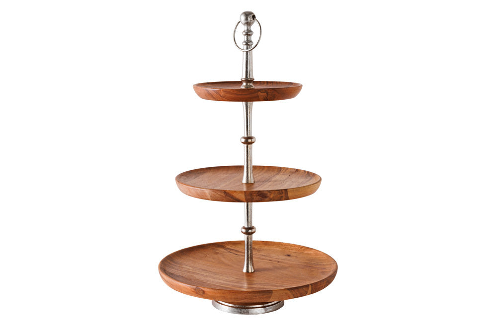 Handgefertigte Etagere ALAM 35cm Akazie natural silber