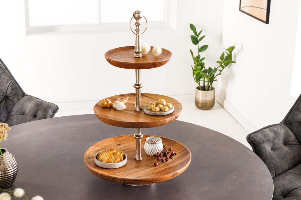 Handgefertigte Etagere ALAM 60cm Akazie natural silber