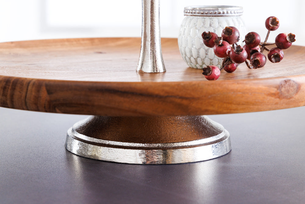 Handgefertigte Etagere ALAM 60cm Akazie natural silber
