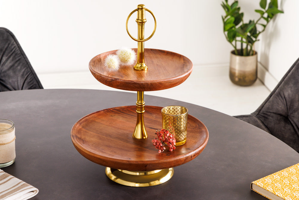 Handgefertigte Etagere ALAM 35cm Akazie natural silber