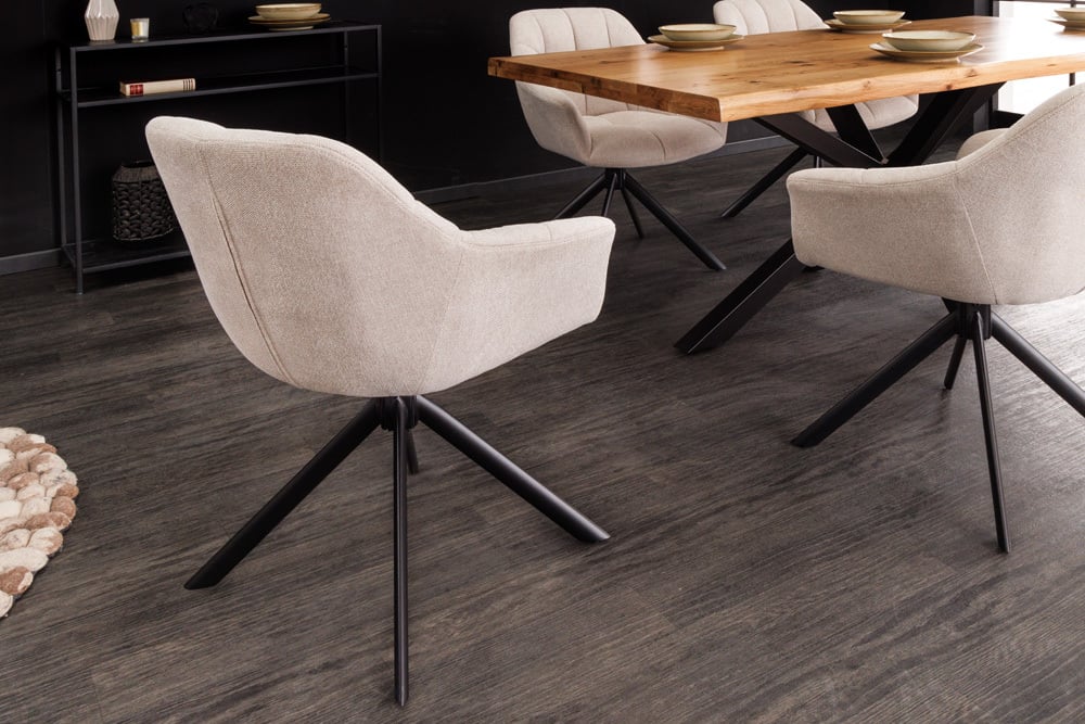 Moderner Drehstuhl LYON beige Strukturstoff Metallgestell