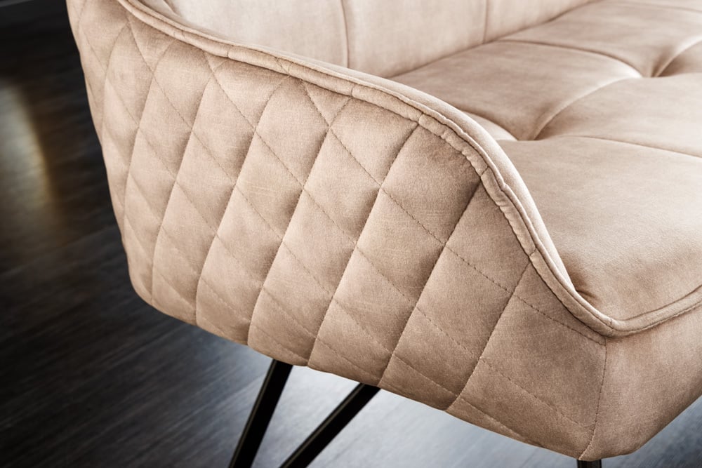 Elegante Sitzbank HORA ca.160cm Samt sand Retrostil Armlehnen