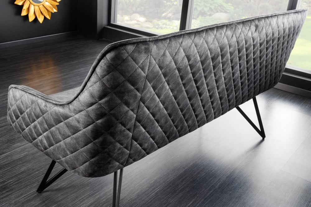 Elegante Sitzbank HORA ca.160cm Samt grau Retrostil Armlehnen