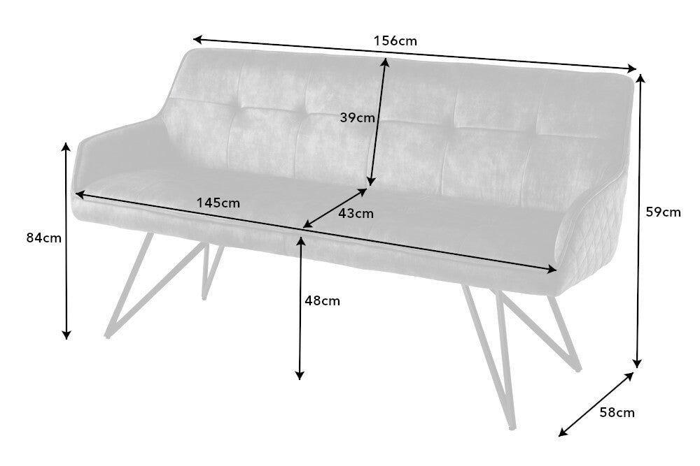 Elegante Sitzbank HORA ca.160cm Samt grau Retrostil Armlehnen