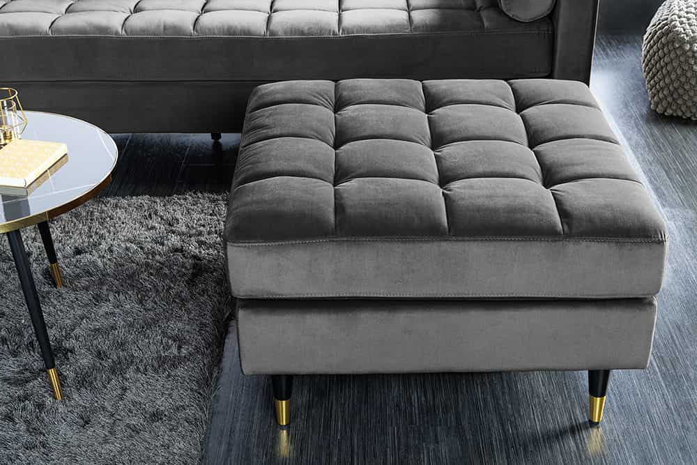 Moderner Hocker COMFORT 80cm grau  Samt Taschenfederkern