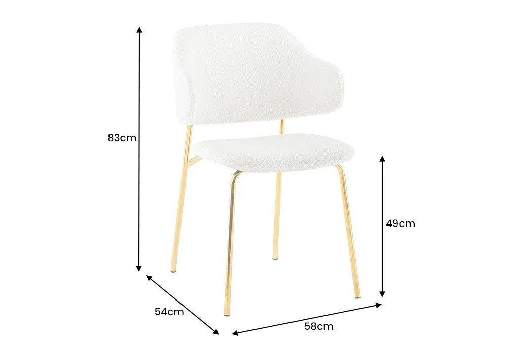 Moderner Stuhl MODA weiss Bouclé goldene Metallbeine