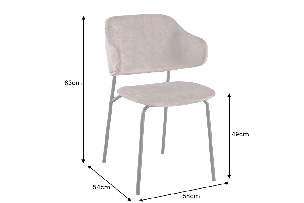 Moderner Stuhl MODA Samt champagner greige Metallbeine