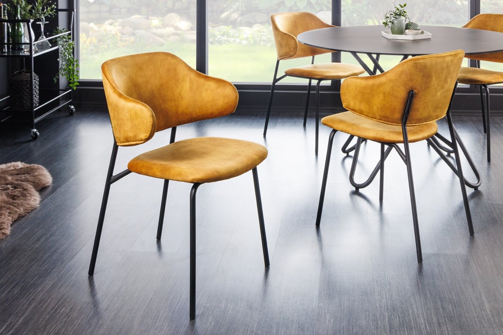 Moderner Stuhl MODA senfgelb Samt Metallbeine