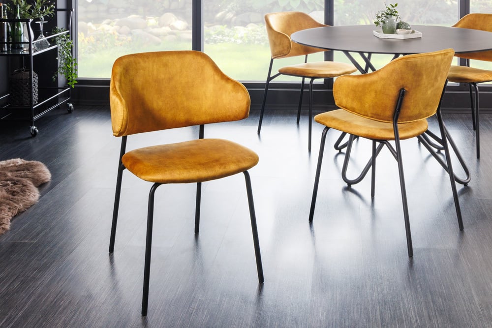 Moderner Stuhl MODA senfgelb Samt Metallbeine