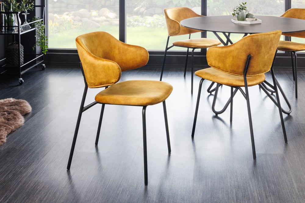 Moderner Stuhl MODA senfgelb Samt Metallbeine