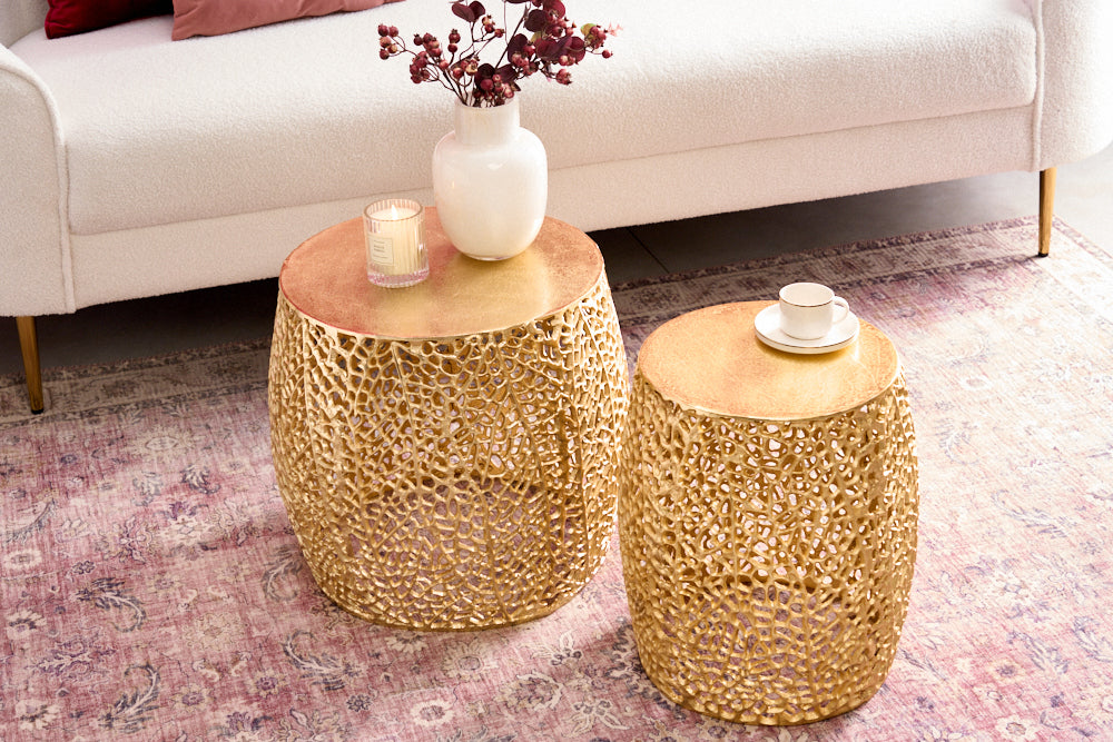 Extravagantes 2er Set Couchtisch RIXOS gold Metall Handarbeit