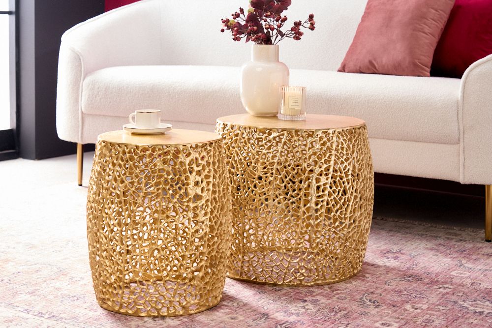 Extravagantes 2er Set Couchtisch RIXOS gold Metall Handarbeit