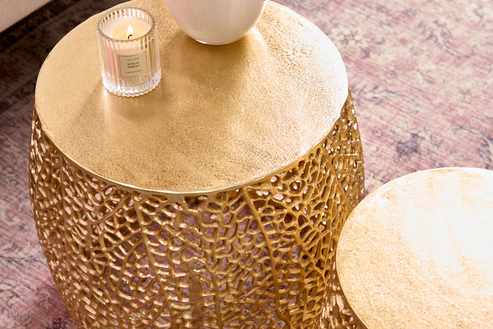 Extravagantes 2er Set Couchtisch RIXOS gold Metall Handarbeit