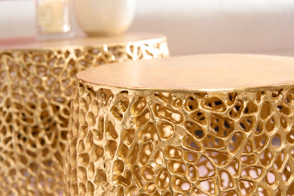 Extravagantes 2er Set Couchtisch RIXOS gold Metall Handarbeit