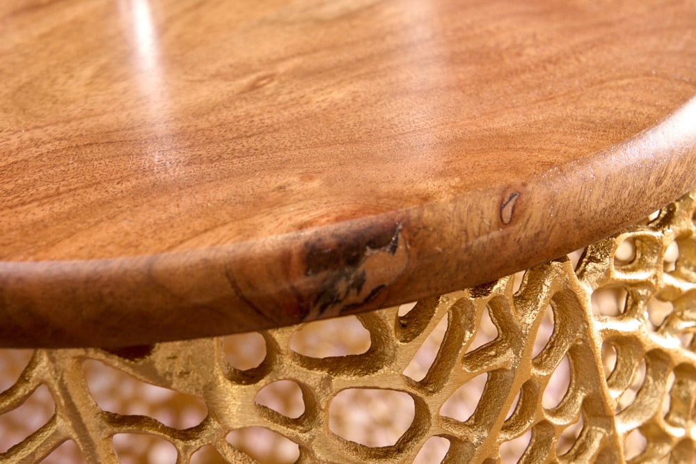 Extravaganter Couchtisch RIXOS ca.73cm gold Metall Akazie