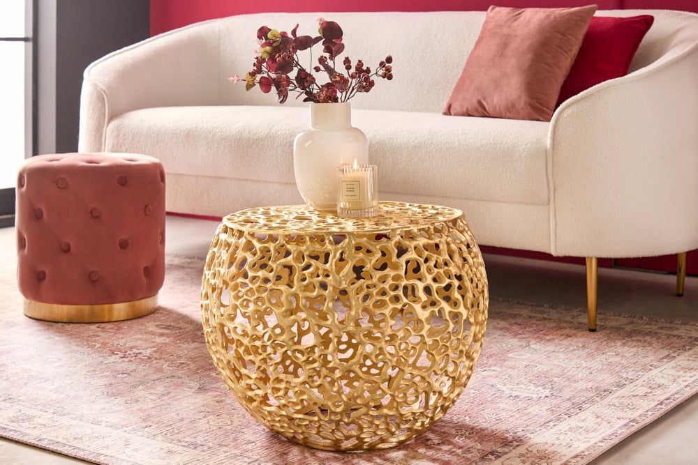 Extravaganter Couchtisch RIXOS ca.53cm gold Metall Handarbeit