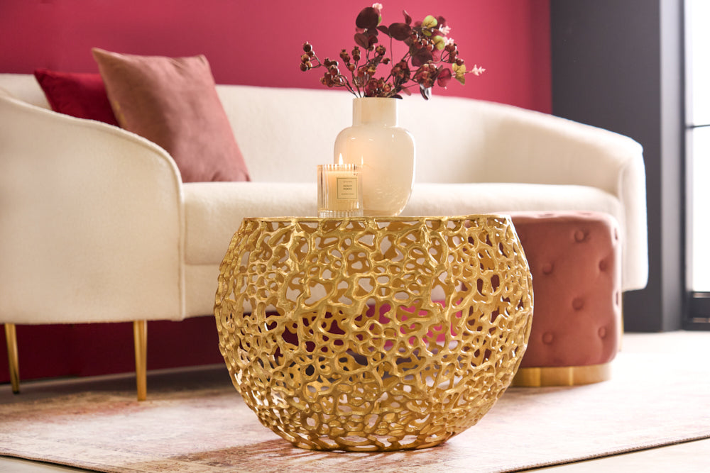 Extravaganter Couchtisch RIXOS ca.53cm gold Metall Handarbeit