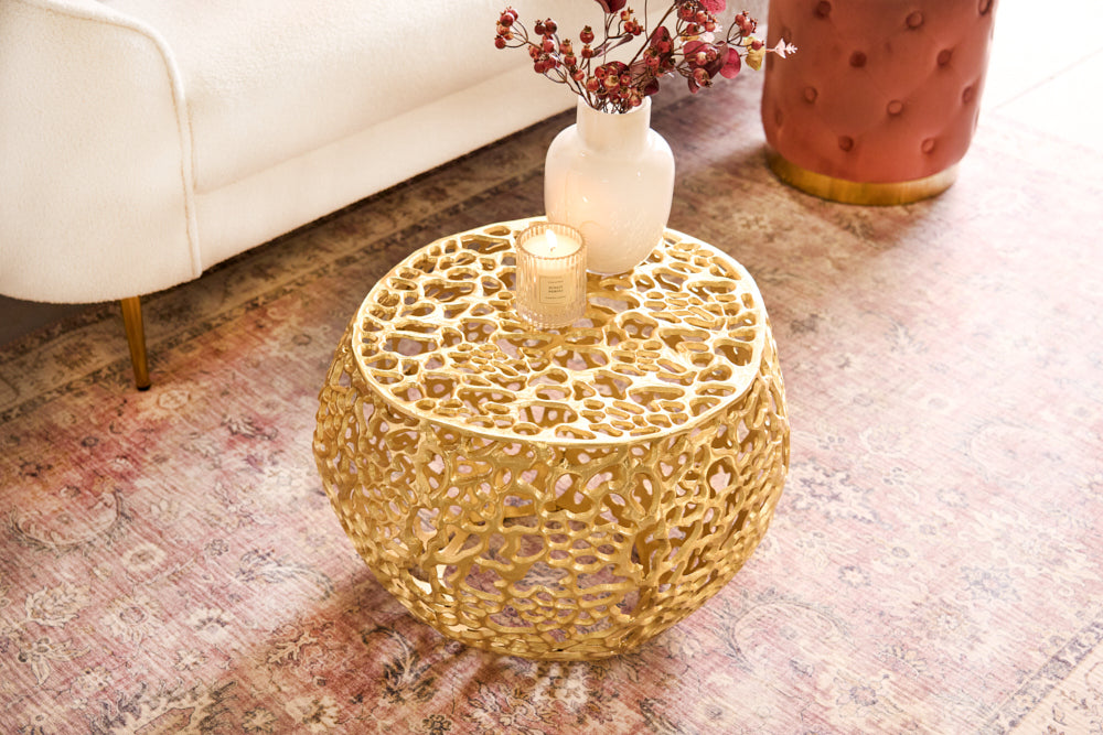 Extravaganter Couchtisch RIXOS ca.53cm gold Metall Handarbeit