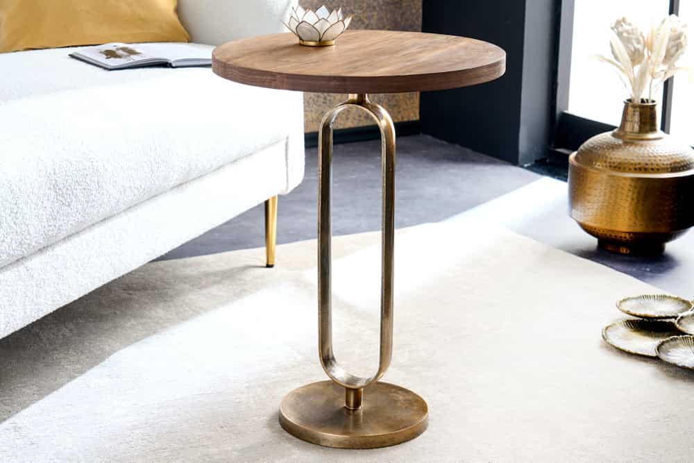 Eleganter Mangoholz Beistelltisch GRACE 45x60cm natural Aluminium