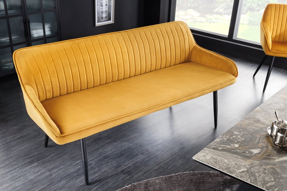 Elegante Sitzbank MILAN ca.160cm Samt senfgelb Armlehnen