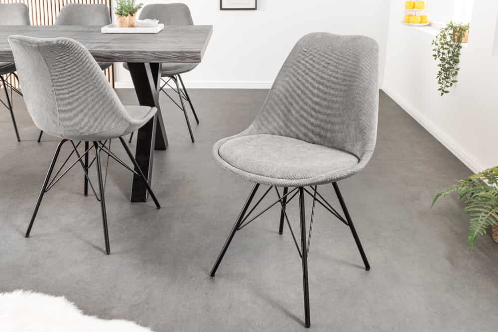 4er Set Design-Klassiker Stuhl NORWAY grau Cord Metallgestell