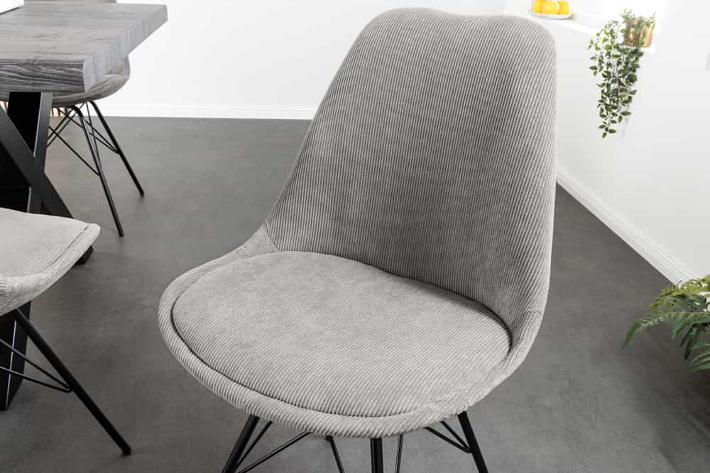 4er Set Design-Klassiker Stuhl NORWAY grau Cord Metallgestell