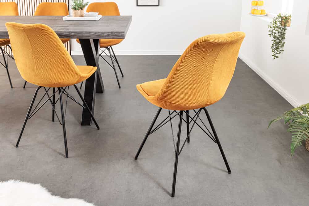 4er Set Design-Klassiker Stuhl NORWAY senfgelb Cord Metallgestell
