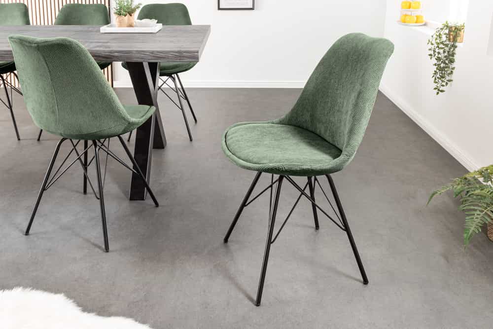 4er Set Design-Klassiker Stuhl NORWAY grün Cord Metallgestell
